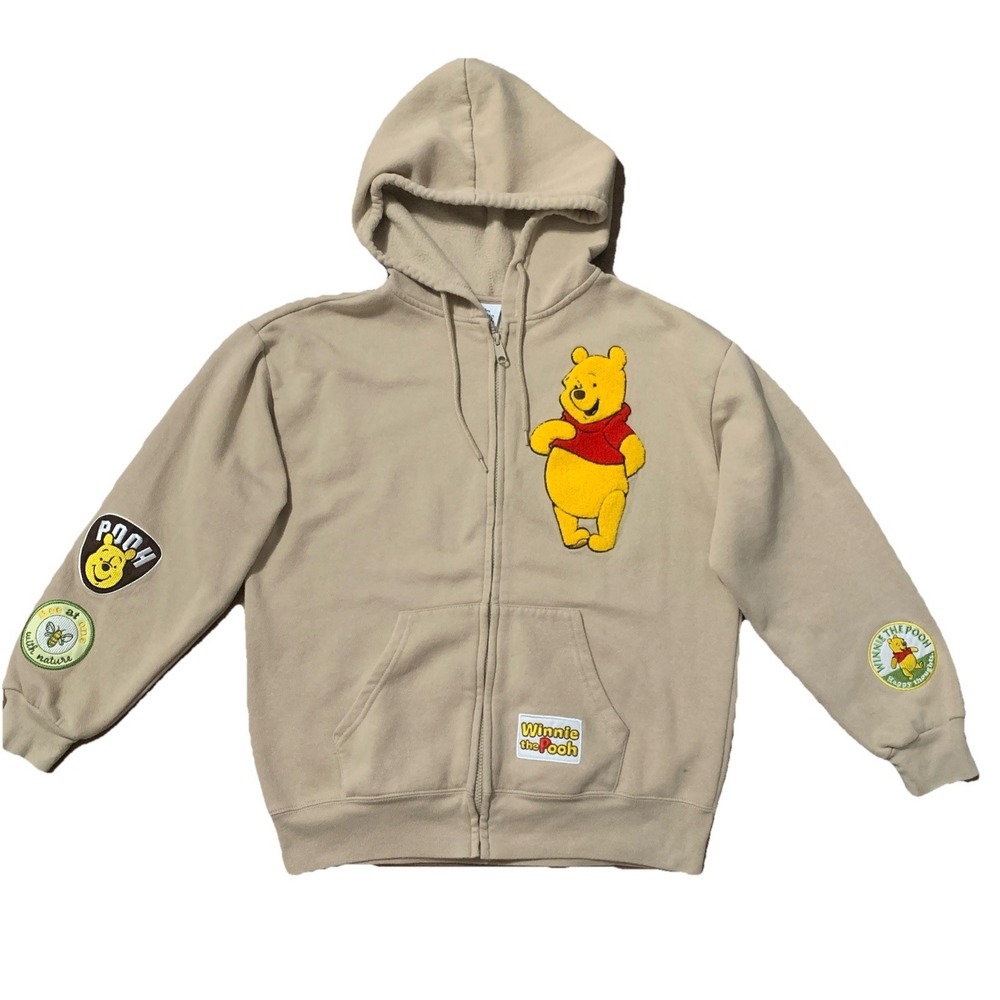 Disney Winnie the Pooh Womens M Full Zip Brushed Fleece Hoodie Retro Embroidered